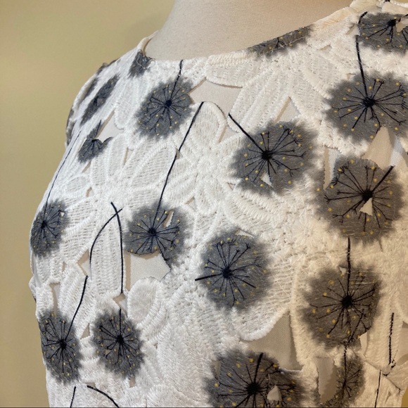 Grey Floral Embroidered Eyelet Lace Shift Dress - Picture 4 of 5